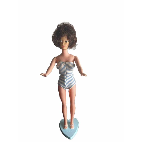 Unique Bubble Cut Brunette, Doll‎ w Original Swimsuit•Shoes & Stand•Barbie- Rare - Picture 3 of 16